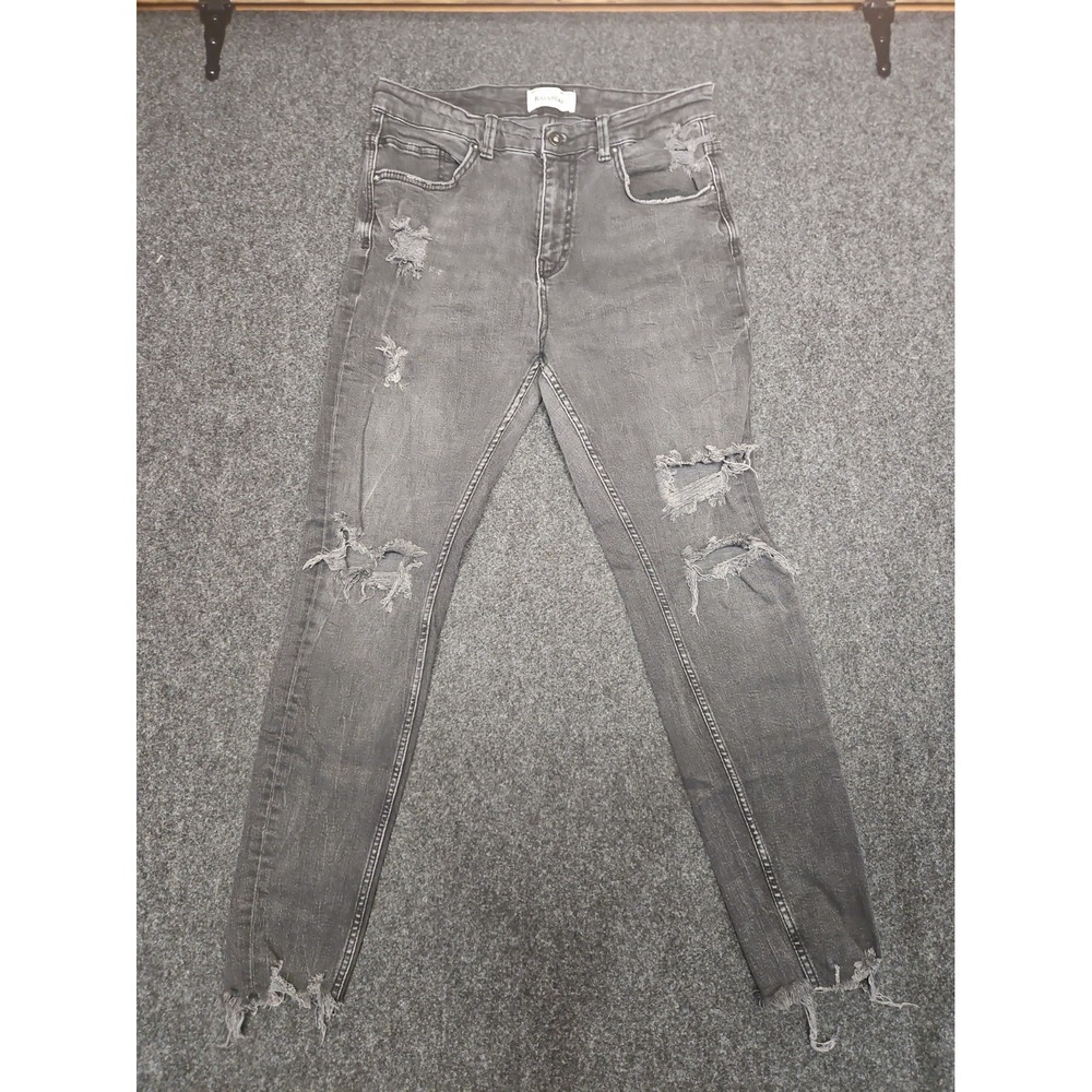 Pull&Bear Mens Black Distressed Emo Jeans Size 32 Regular Fit 90s Style